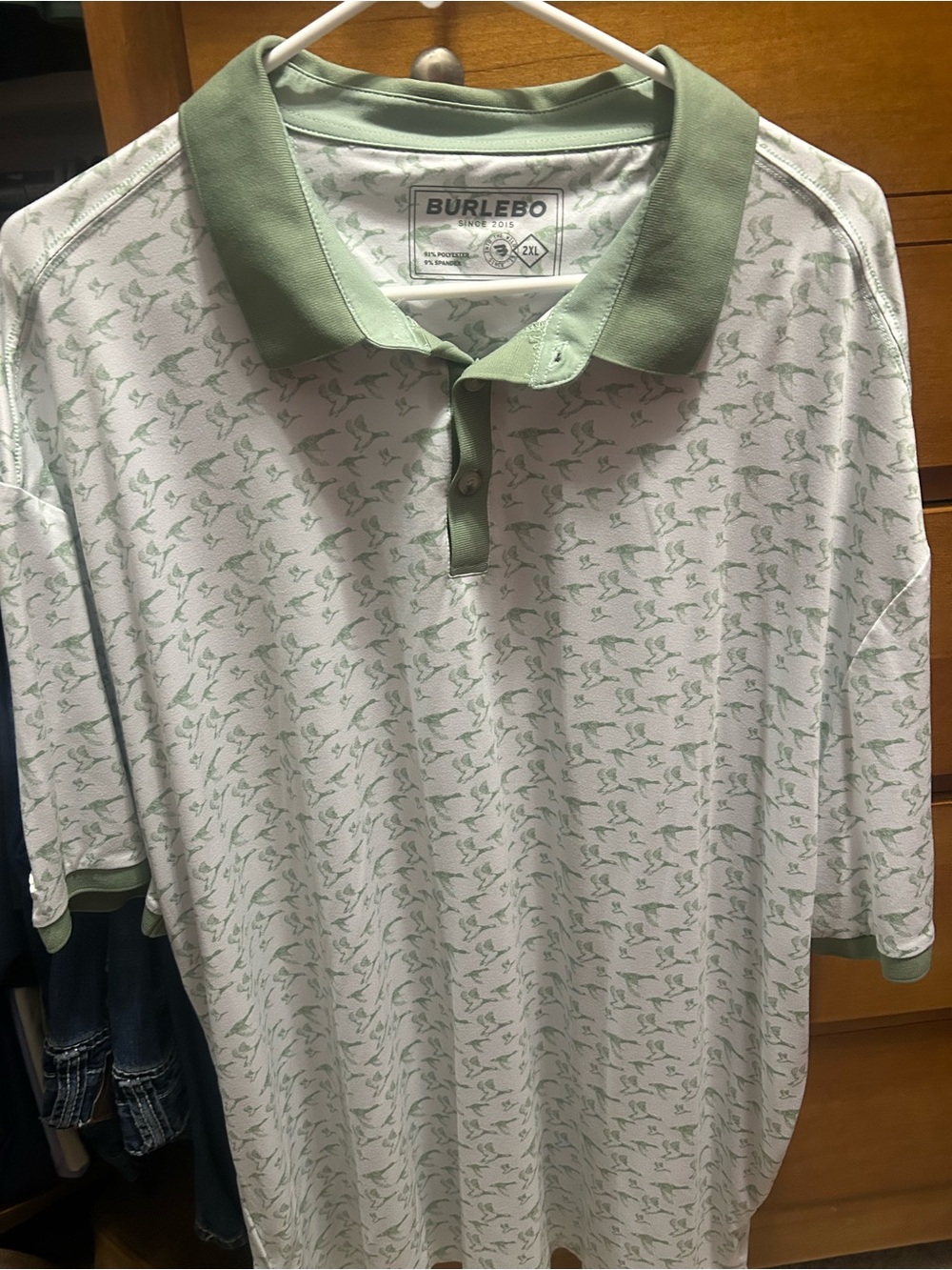 BURLEBO Light Green and White Patterned Polo